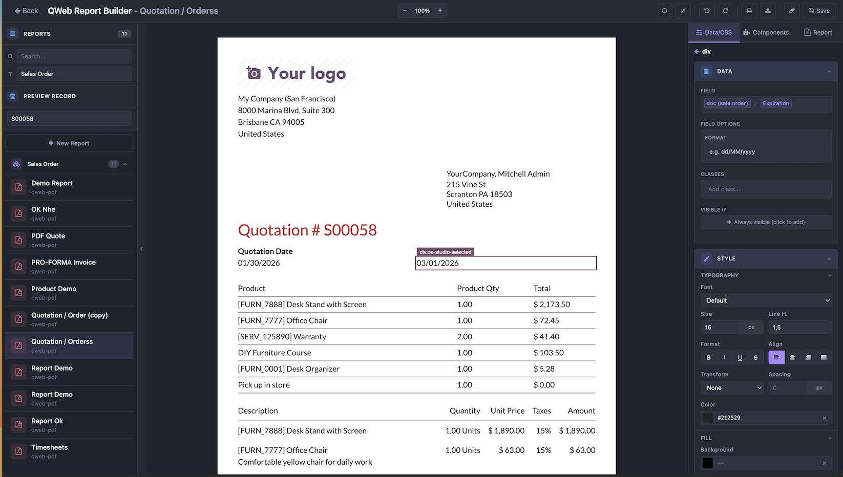 QWeb Builder - Dark mode